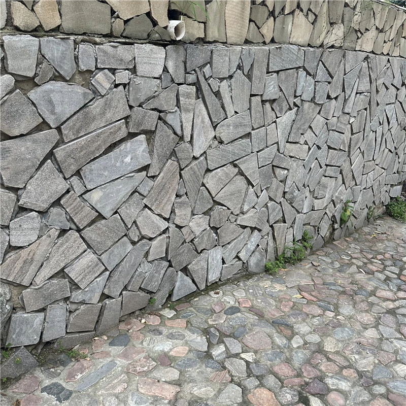Grey Green Irregular Flagstone, stacked rough slate for landscape retaining boundary wall
