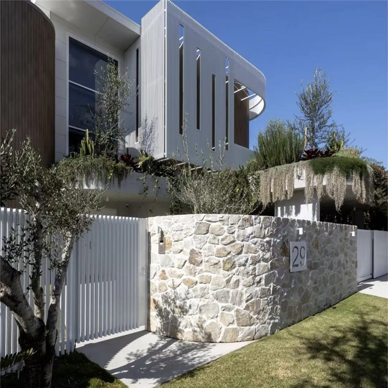 Grey crazy paving stone for villas, light-colour irregular crazy paving stone on villa front yard boundary wall