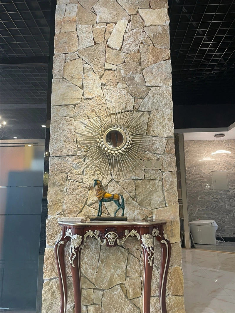 Light Yellow Random Rubble Stone, natural rubble stone for interior decorative feature pillar