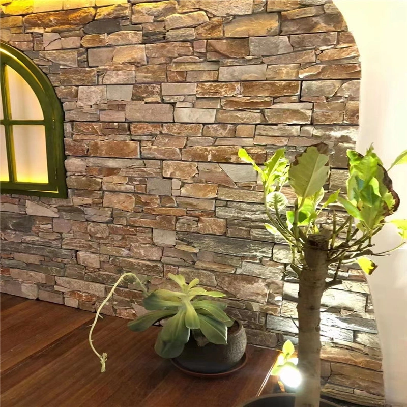 Rust colored natural stone ledger panels interior accent wall decoration