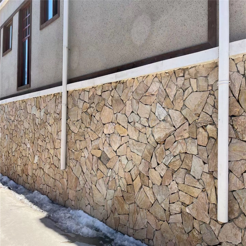 Yellow Wood Grain Wall Stone cladding on residential outer wall
