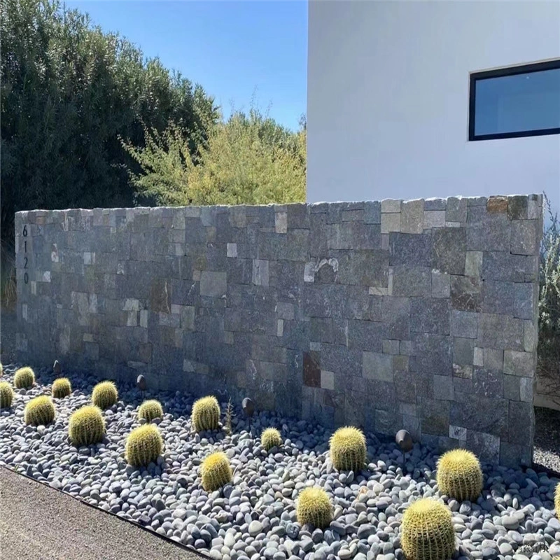 Natural Stone Wall Design for Garden Boundary Wall with Cactus Landscaping