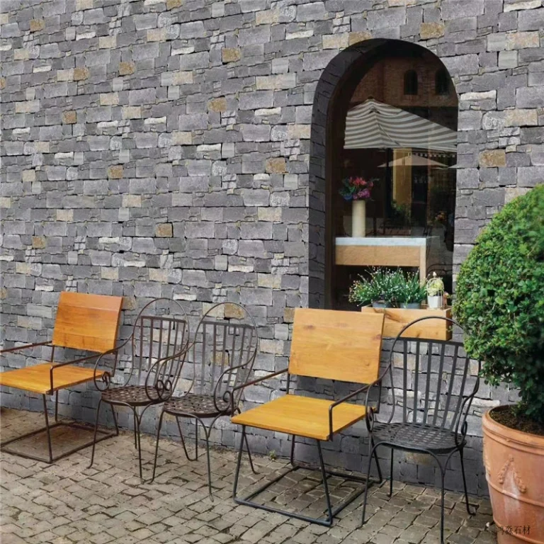 Blue Grey Slate Stacked Stone exterior wall cladding for courtyard arched doorway