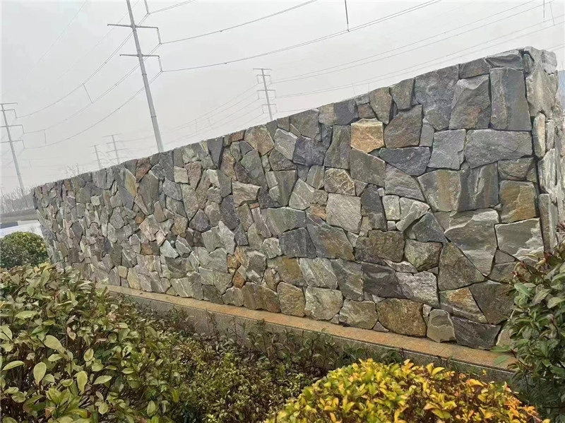 Dusky Purple Crazy Paving garden wall with varied stone tones