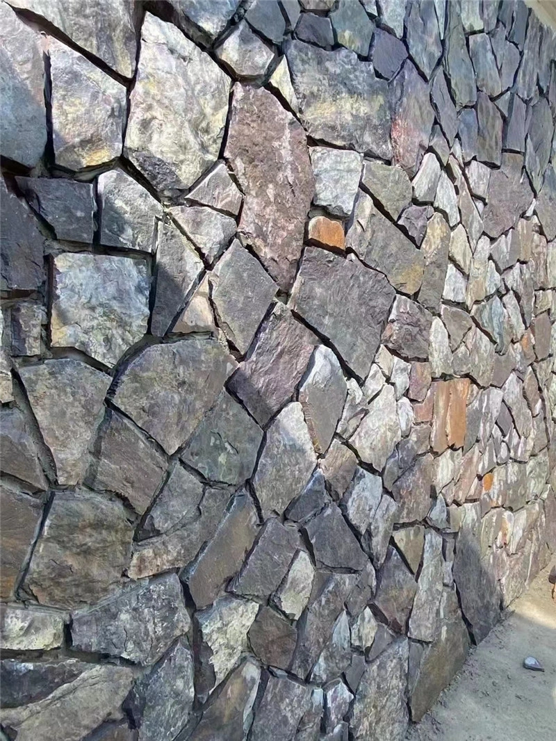 Black Natural Crazy Paving Wall Stone, black crazy paving stone exterior wall cladding