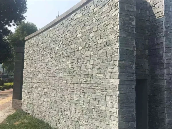 Grey Slate Ledger Stone exterior wall cladding on villa facade