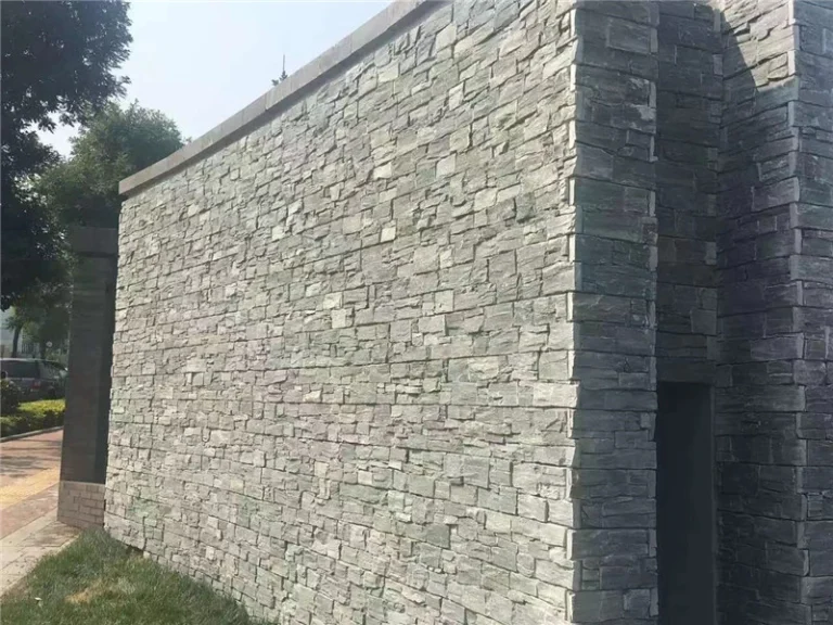 Grey Slate Ledger Stone exterior wall cladding on villa facade