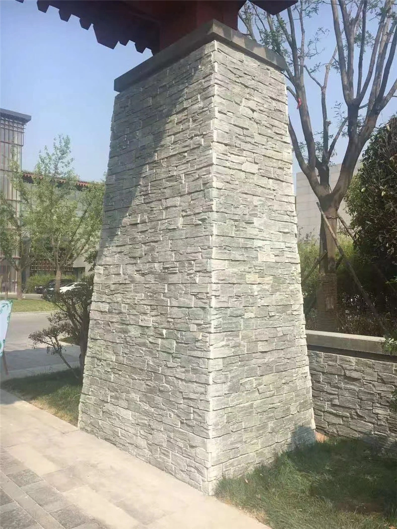 Cool Grey Stacked Stone Veneer decorative pillar cladding outdoor garden natural stone project