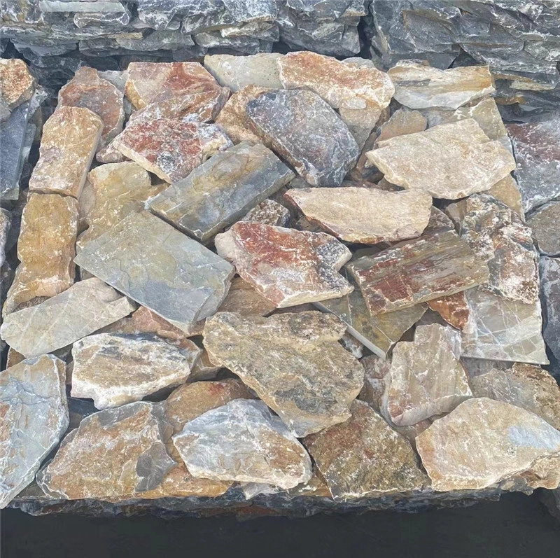 Golden Rust Random Fieldstone Wall Cladding, raw natural irregular fieldstone stock closeup