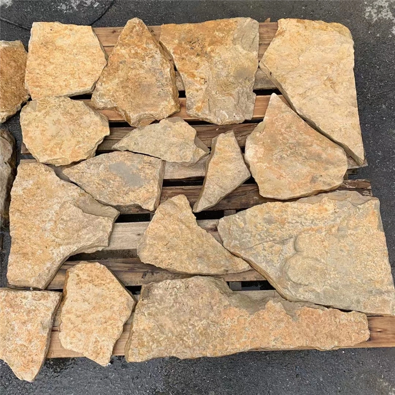 Golden Rust Random Fieldstone raw stones on pallet, natural wall stone