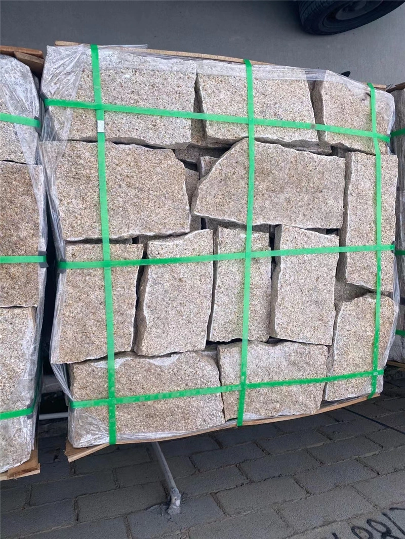 Light Yellow Random Rubble Stone, packed natural rubble stone on export wooden pallet