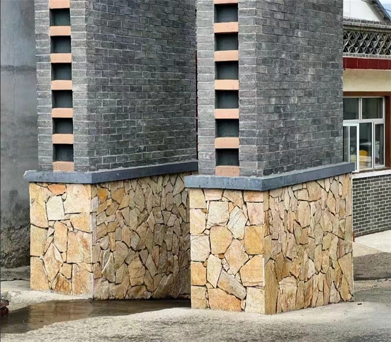Yellow Wood Grain Wall Stone for gate pillar exterior decoration