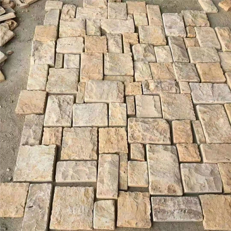 Yellow Beige Limestone Stacked Stone for Villa Entrance Wall
