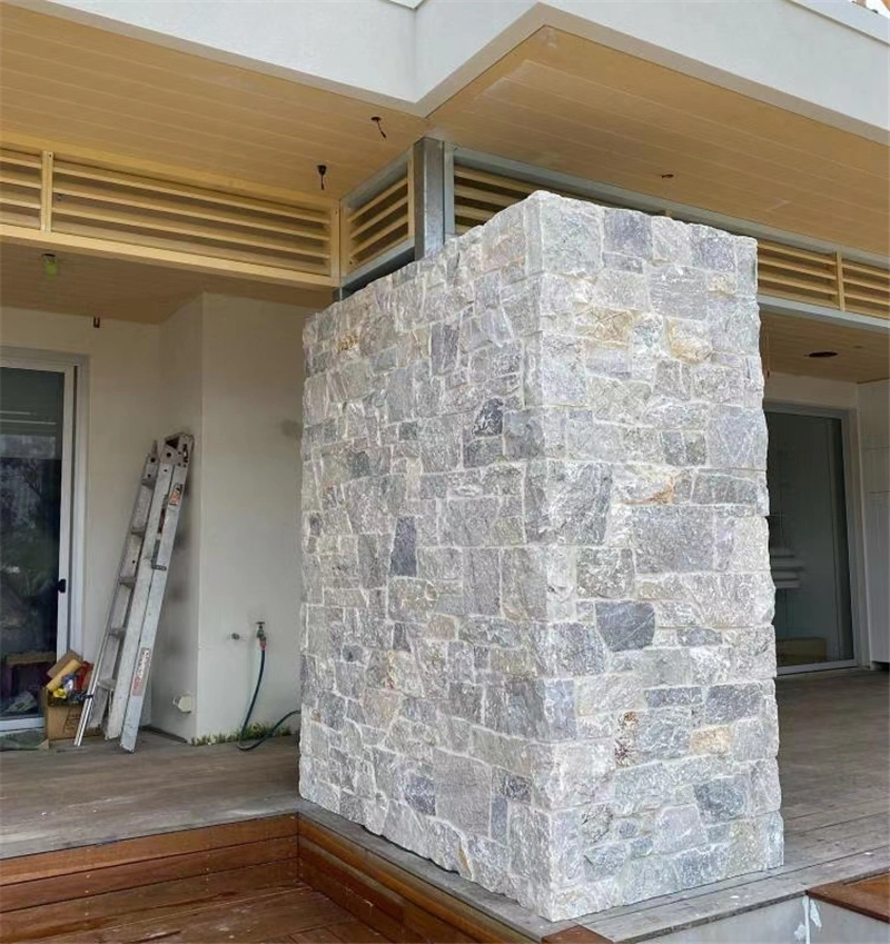 Grey slate ledger panel cladding for exterior porch pillar project