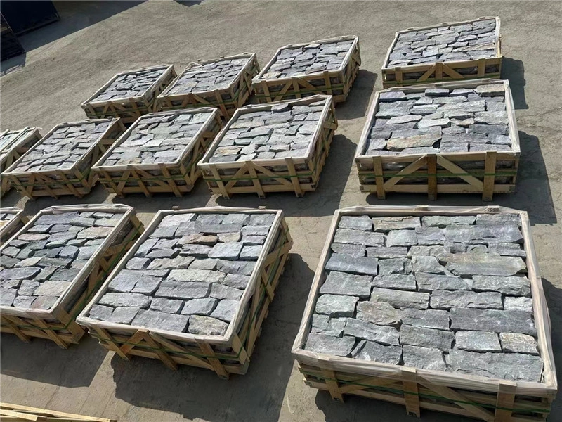 Cool Grey Stacked Stone Veneer packed in wooden crates for export shipment natural ledger stone stock