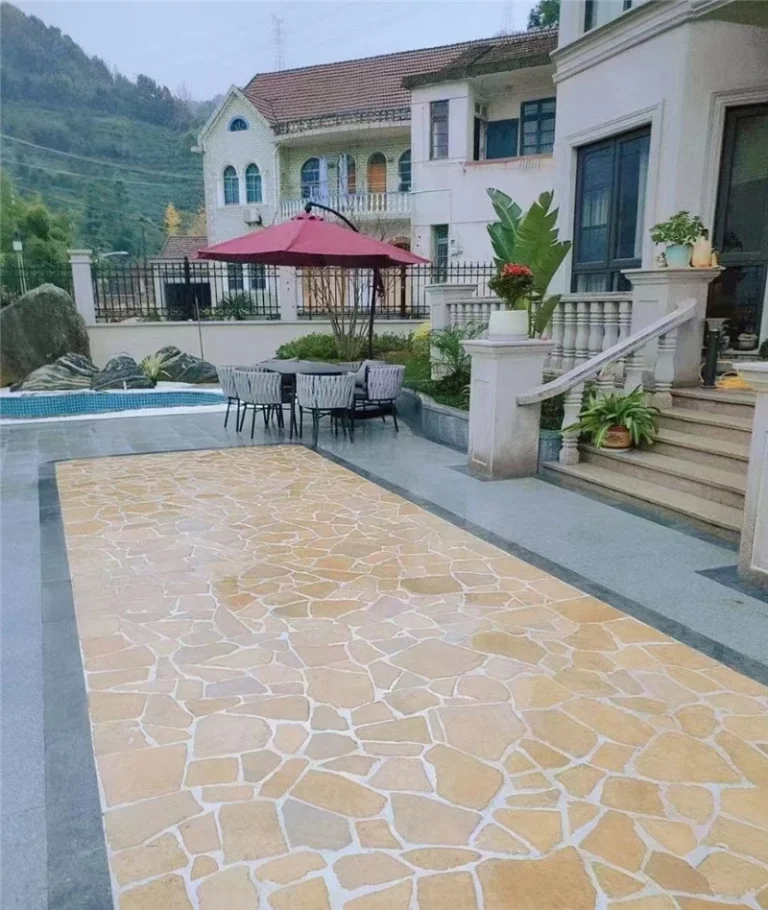 Yellow limestone crazy paving stone, natural irregular limestone for villa backyard patio flooring