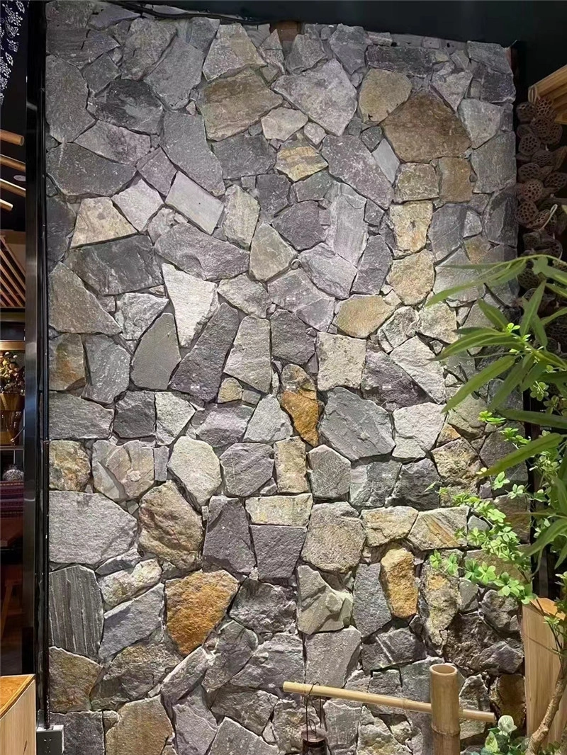 Blue Grey Slate Crazy Paving sample display for wall design