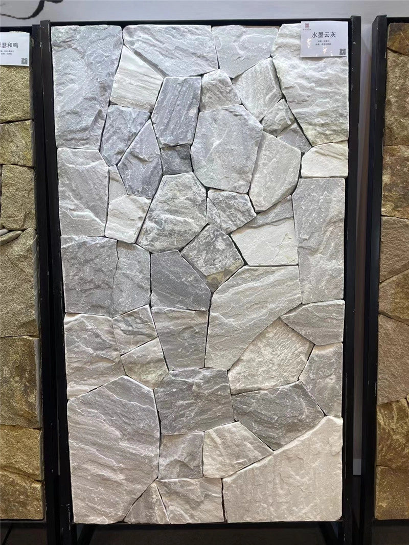 Large Grey White Random Stone Wall Cladding display panel for project selection