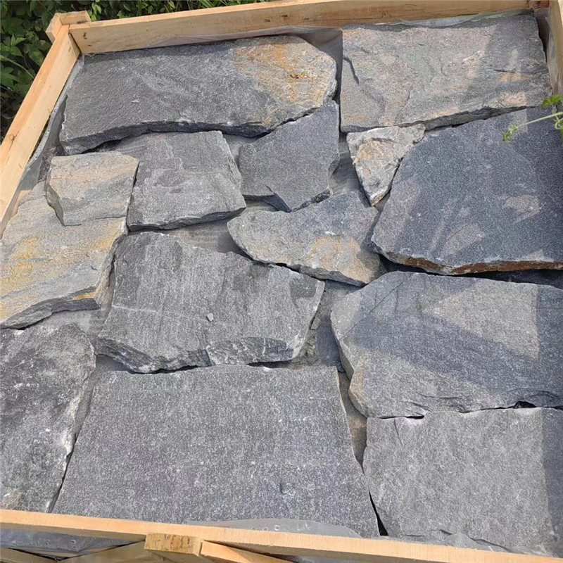 Black Natural Crazy Paving Wall Stone, black crazy paving stone panel for exterior wall