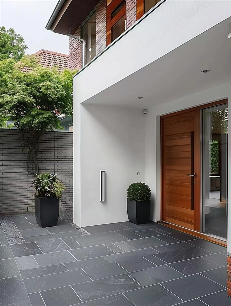 Black Natural Riven Slate, natural slate paving for modern house porch