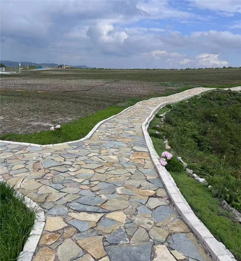 Green & Rust Random Flagstone curved garden walkway paving