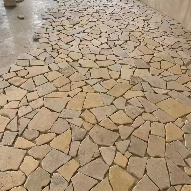 Yellow Limestone Crazy Paving loose irregular limestone pieces outdoor floor paving stock