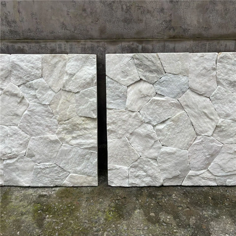 Pre‑assembled mesh panels of white natural crazy paving wall stone samples