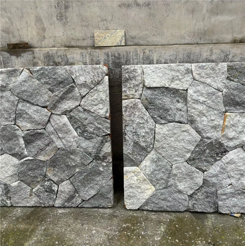 Two Grey White Random Stone Wall Cladding panels showing natural stone texture