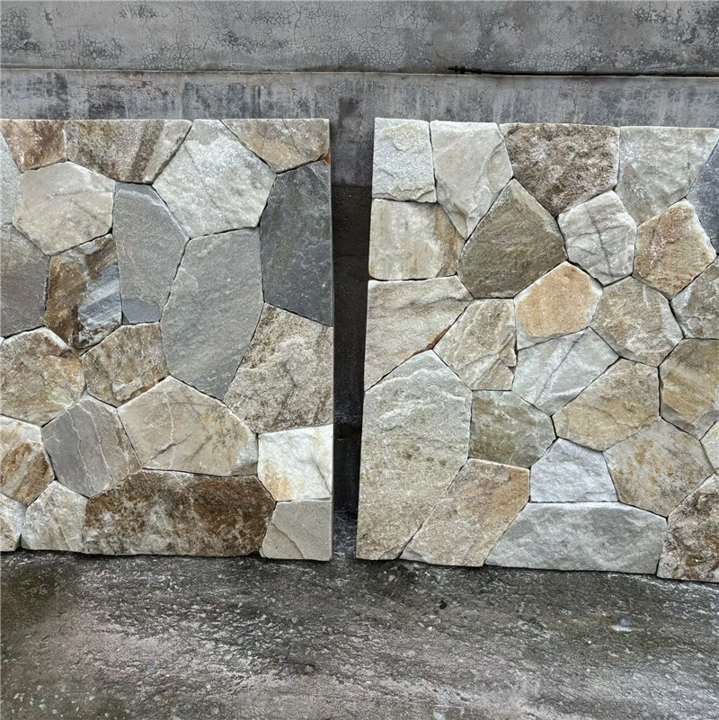 Rustic Crazy Paving Stone mixed-color natural slate pieces for wall cladding projects