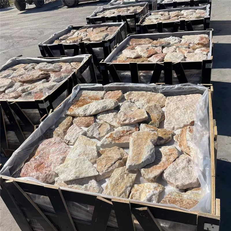 Golden Rust Random Fieldstone Wall Cladding, natural fieldstone packed on wooden pallets for export
