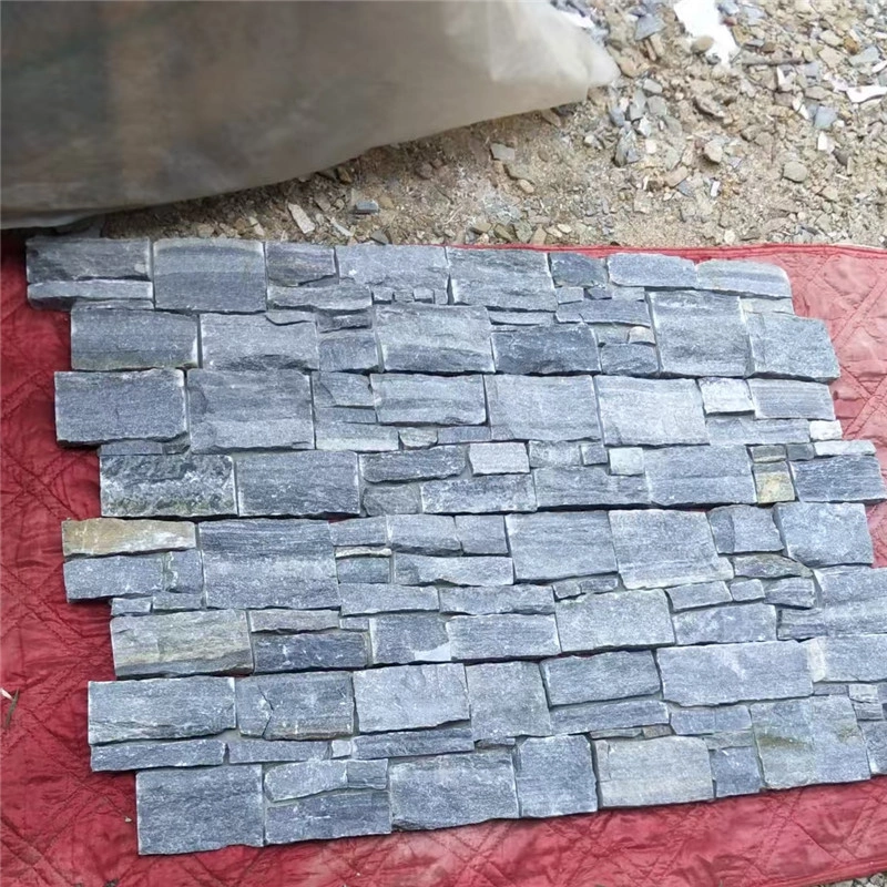 Blue Grey Slate Stacked Stone panels laid out on the ground