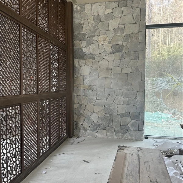 Blue Grey Slate Crazy Paving indoor feature wall