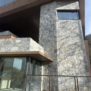 Blue Grey Slate Crazy Paving on villa exterior wall