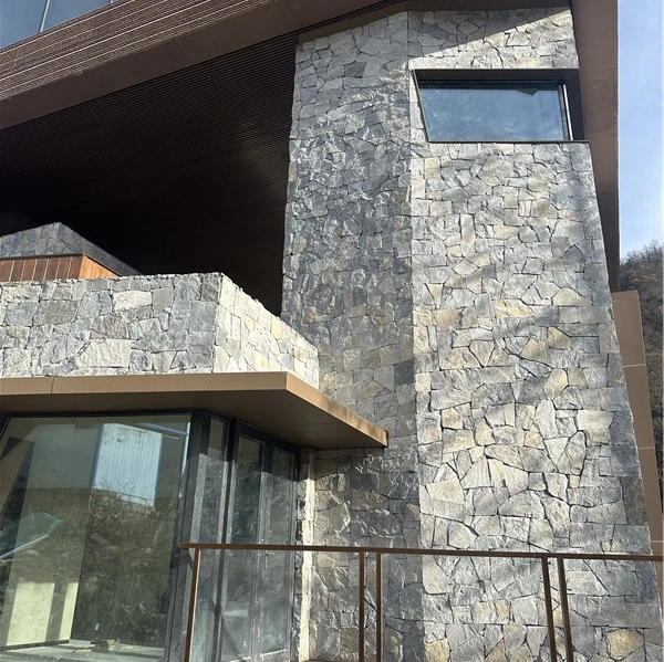 Blue Grey Slate Crazy Paving on villa exterior wall