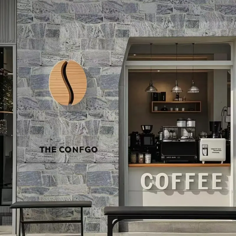 Cloud Grey Slate Wall Cladding, natural random slate stone for coffee shop exterior facade